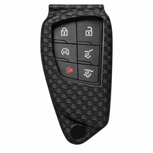 Load image into Gallery viewer, Chevrolet key fob holder in Black Basketweave, front view on white background. Holder color preview; key fob and hardware unchanged.