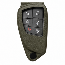 Load image into Gallery viewer, Chevrolet key fob holder in OD Green, front view on white background. Holder color preview; key fob and hardware unchanged.