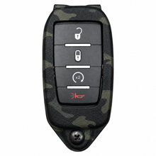 Load image into Gallery viewer, MultiCam Black RAM key fob holder color preview with four-button fob, front view.