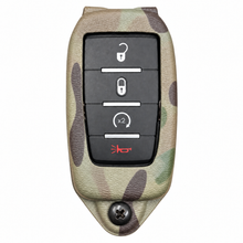 Load image into Gallery viewer, MultiCam RAM key fob holder color preview with four-button fob, front view.