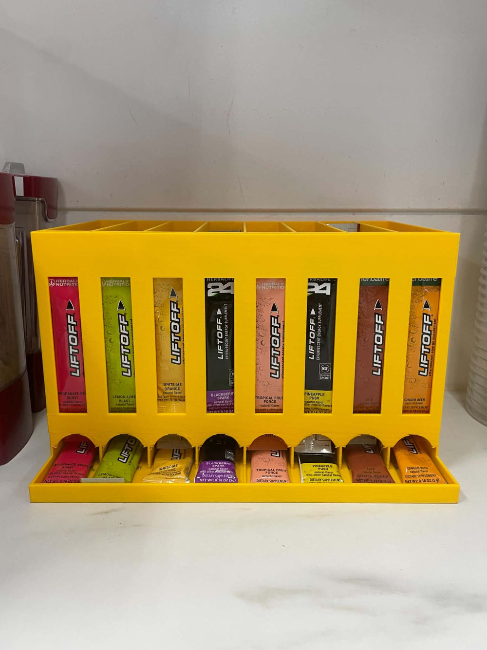 Yellow custom countertop packet dispenser