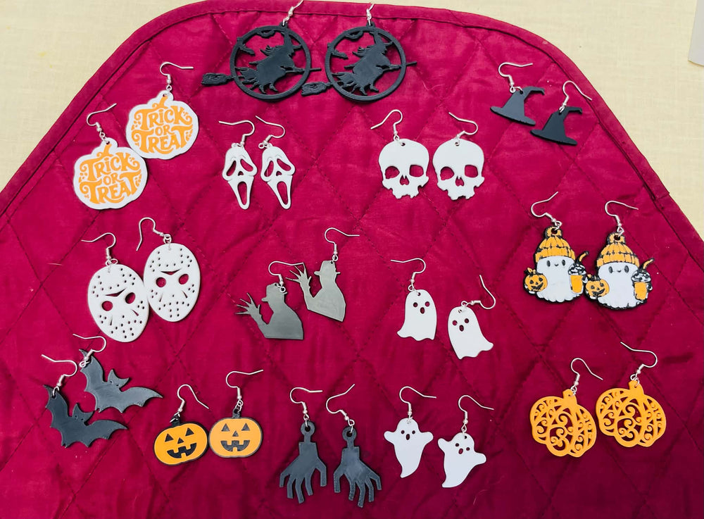 Assortment of colorful Halloween earrings