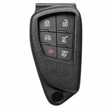 Load image into Gallery viewer, Chevrolet key fob holder in black, front view on white background. Holder only; key fob shown for fit.
