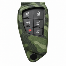 Load image into Gallery viewer, Chevrolet key fob holder in MultiCam Tropic, front view on white background. Holder color preview; key fob and hardware unchanged.

