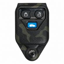 Load image into Gallery viewer, Ford key fob holder in MultiCam Black, front view on white background. Holder color preview; key fob and hardware unchanged.
