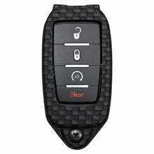 Load image into Gallery viewer, Black Basketweave RAM key fob holder color preview with four-button fob, front view.
