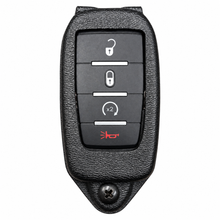 Load image into Gallery viewer, Black RAM key fob holder with four-button fob showing unlock, lock, remote start and panic buttons.

